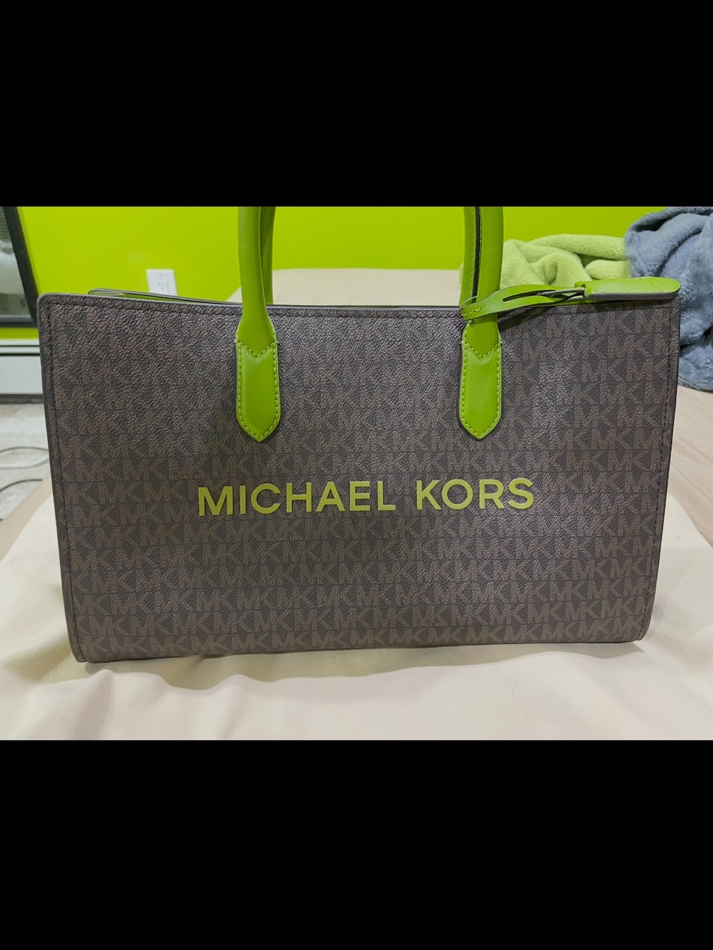 Michael Kors Brown Tote with Lime Green Accents